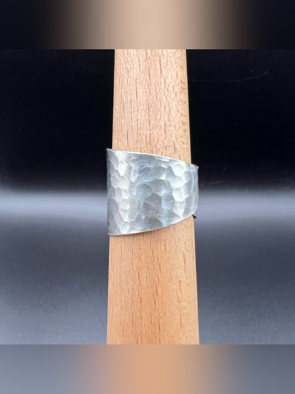 Sterling Silver Hammered Cigar Band Ring - Picture 3 of 7